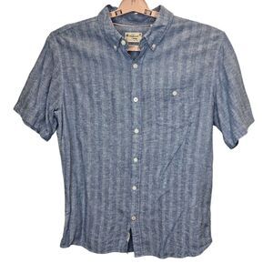 Weatherproof Vintage Men's L Blue Linen Blend Short Sleeve Button-Down Shirt